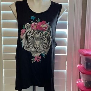 Black Floral Tiger Graphic Tank Top
